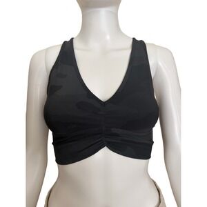 Alo Yoga Black Camouflage Ruched V-Neck Racerback Sports Bralette Small